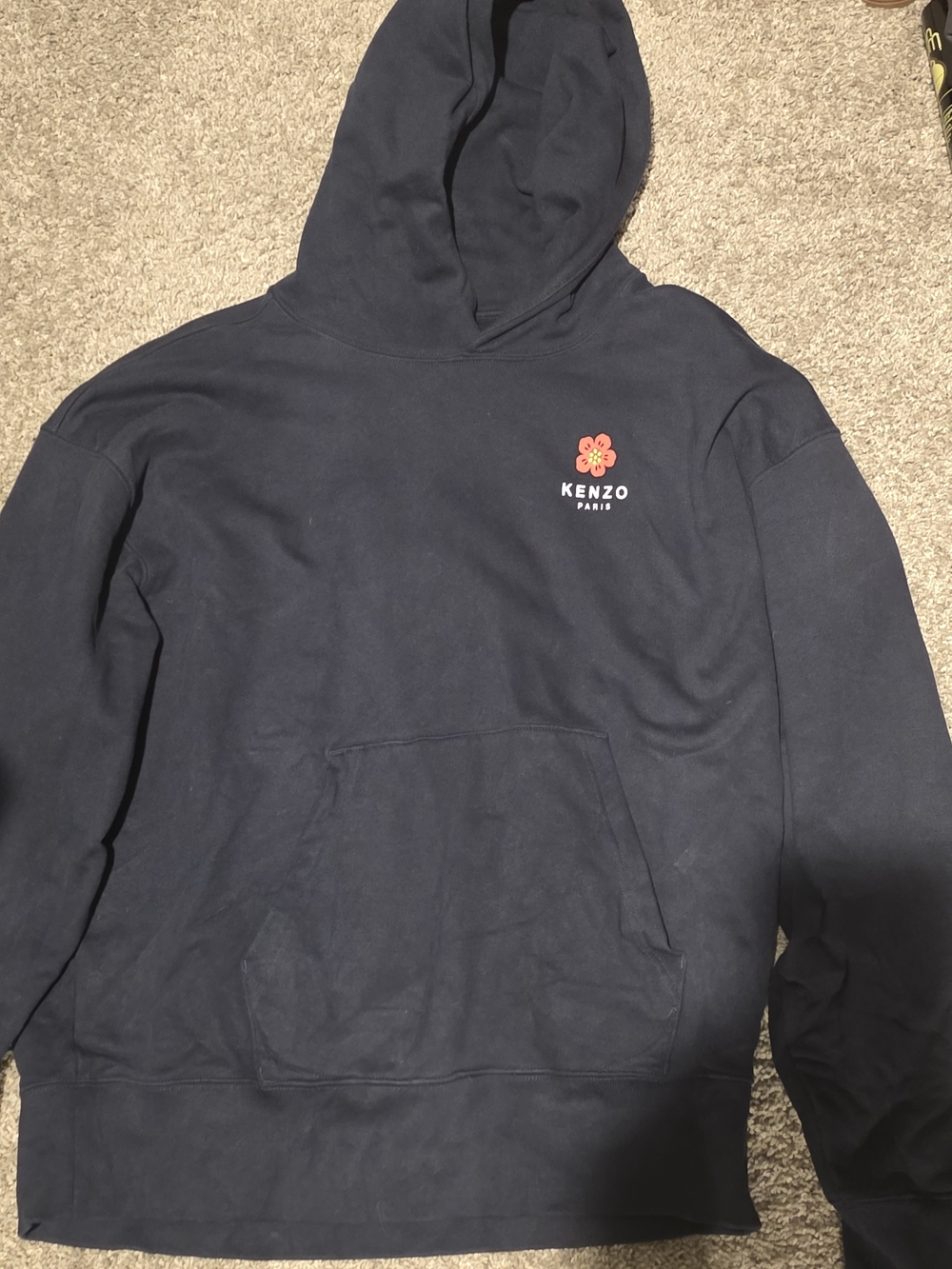 Kenzo Men's Navy Hoodie with Logo Flower